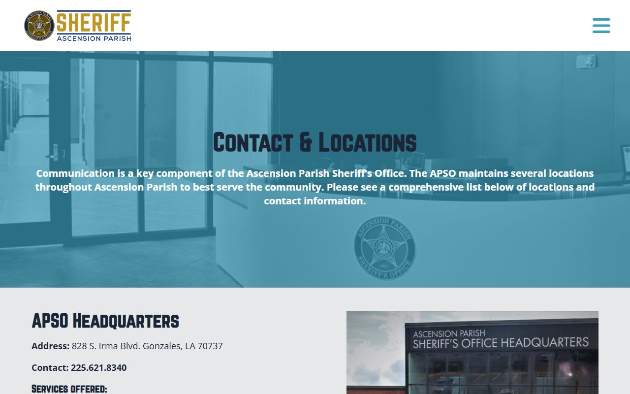 Ascension Parish inmate population sheriff contact locations