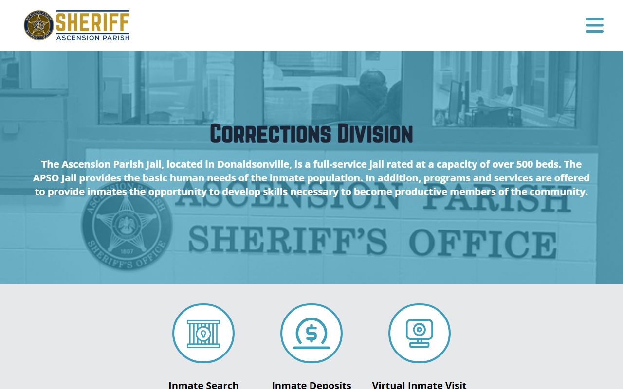 Ascension Parish inmate population APSO Corrections Division jail information