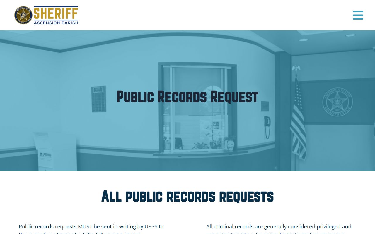Ascension Parish inmate population public records request instructions
