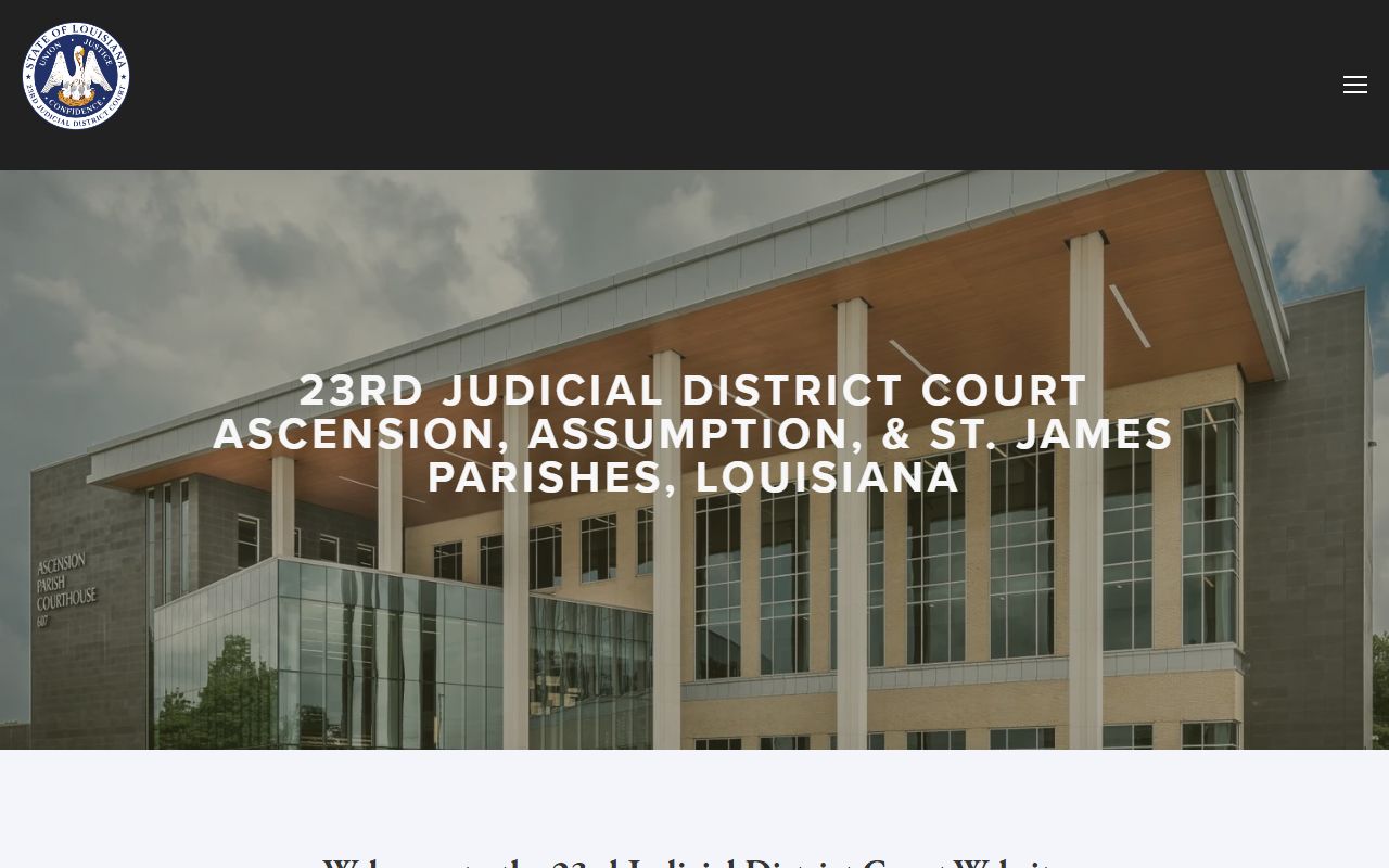 23rd Judicial District Court website with Ascension Parish jurisdiction and courthouse addresses