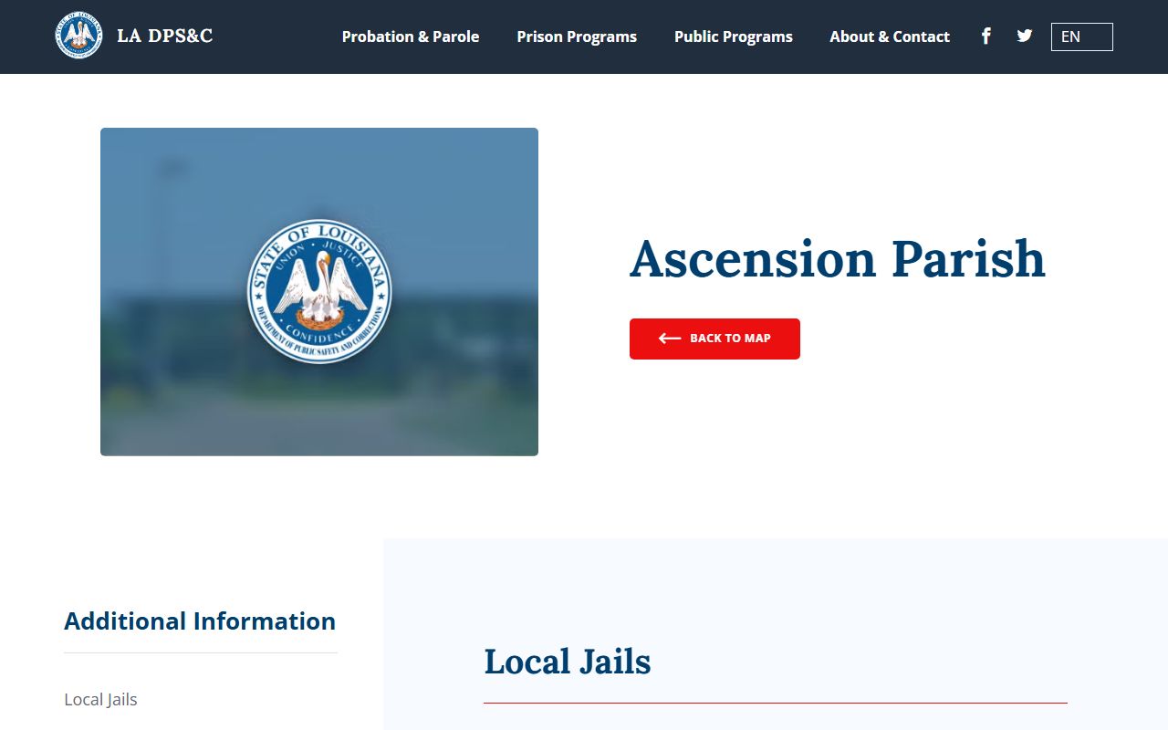 Ascension Parish inmate population DPSC local jail and offices directory