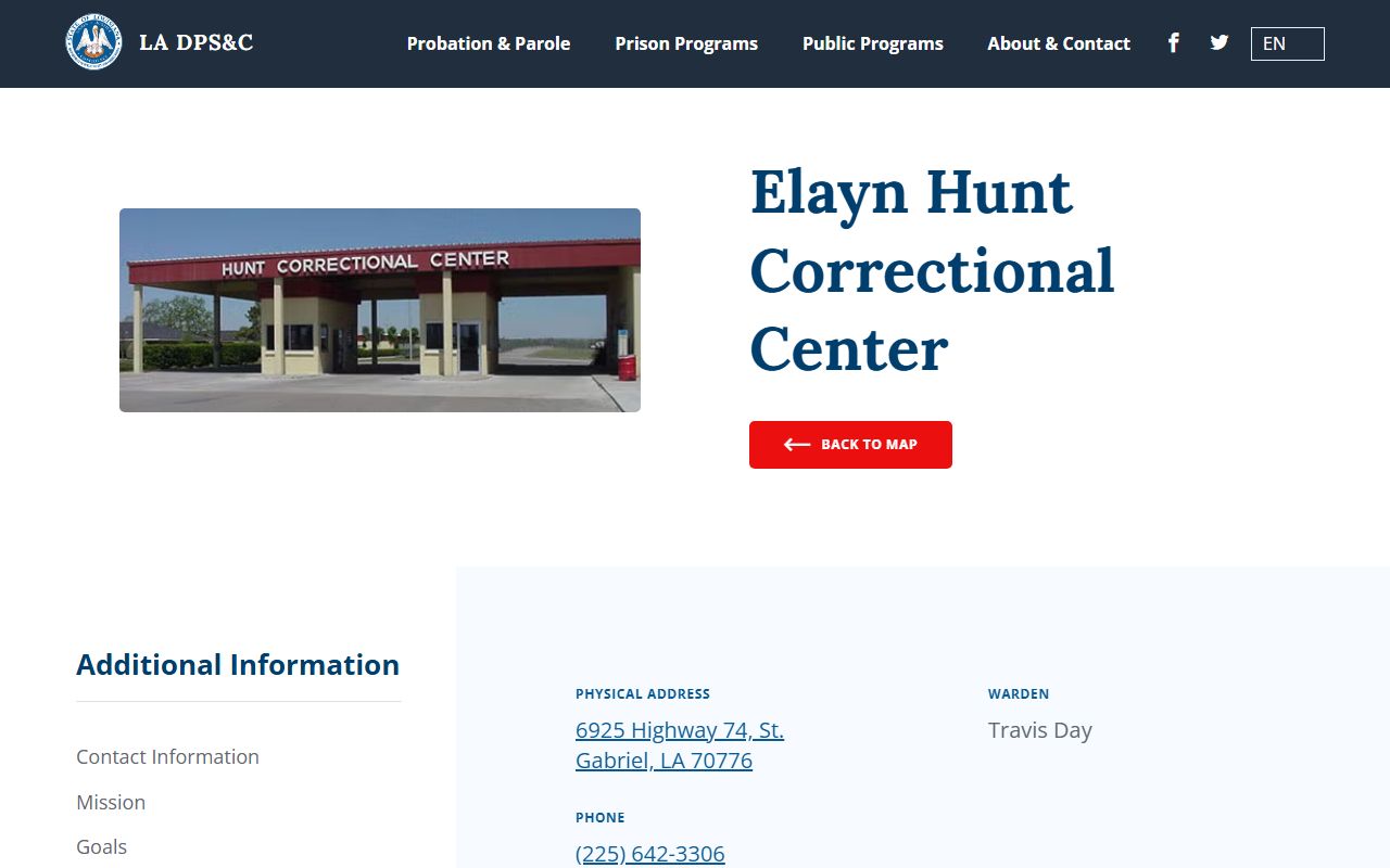 Louisiana DPS and Corrections official Elayn Hunt Correctional Center facility page