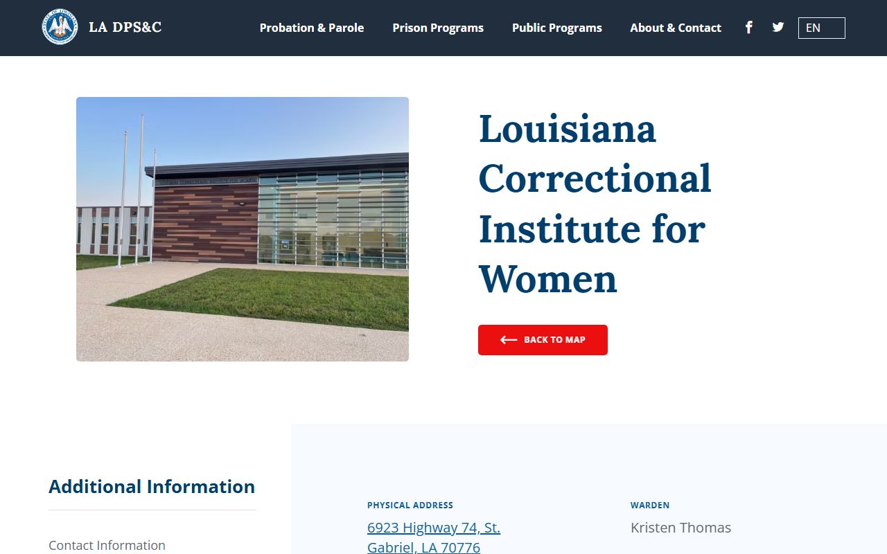 Louisiana DPS and Corrections official LCIW facility page